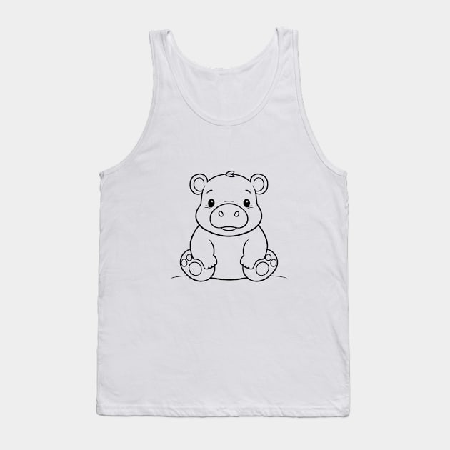 Cute Baby Hippo Animal Outline Tank Top by Zenflow